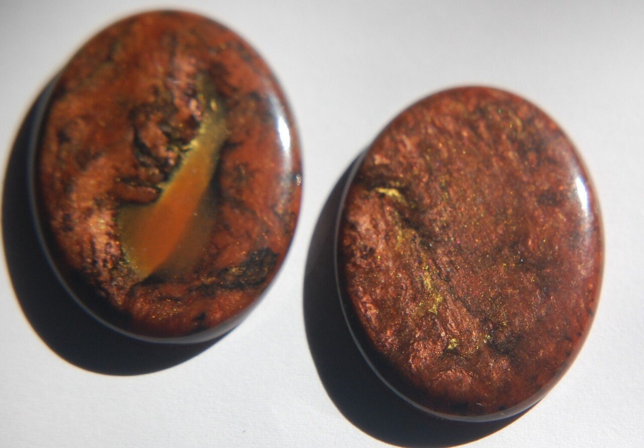 Vintage Copper Metallic Plastic Cabochons 40mm x 30mm cab644