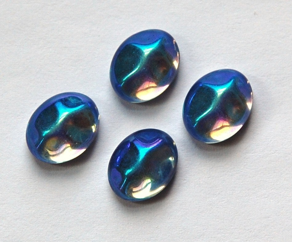 Vintage AB Sapphire Baroque Glass Cabochon 10x8mm cab576P