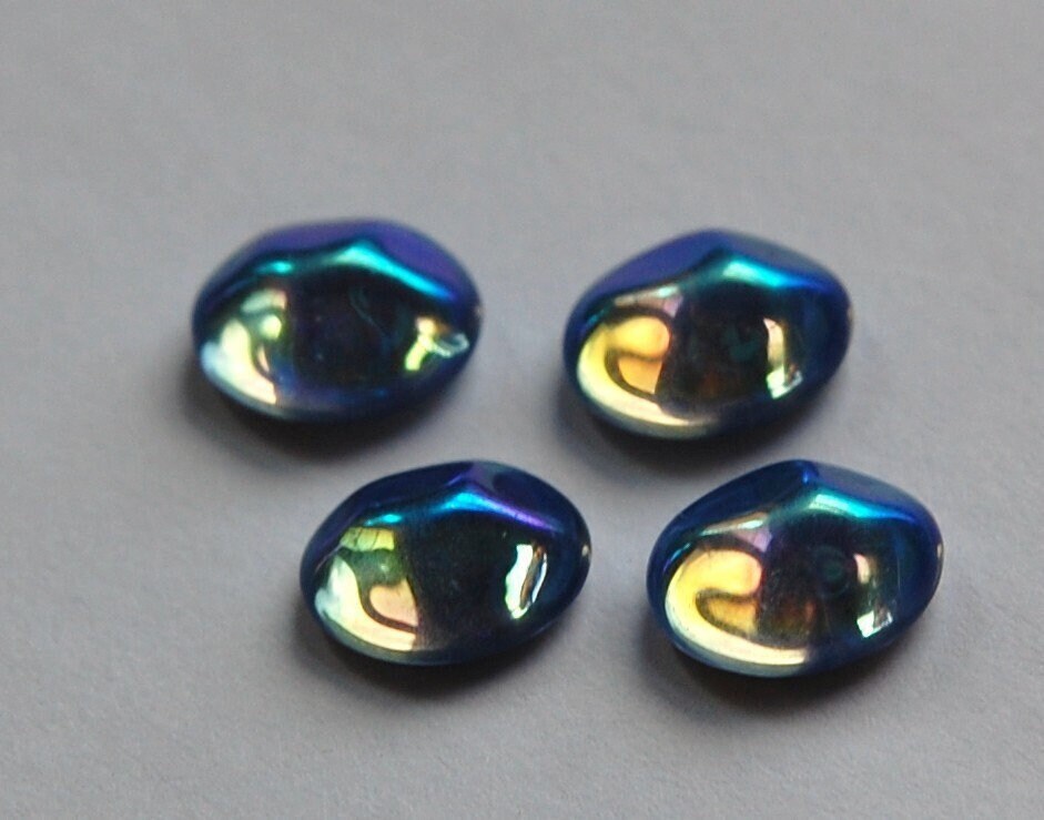 Vintage AB Sapphire Baroque Glass Cabochon 10x8mm cab576P