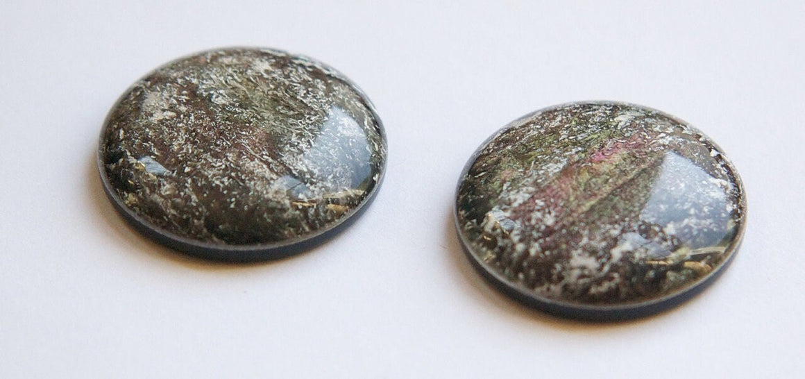 Metallic Black with Purple Green White Vintage Lucite Cabochons 30mm cab549D