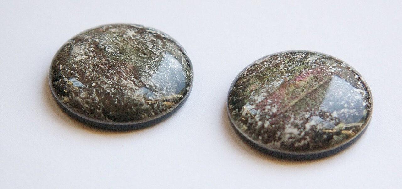 Metallic Black with Purple Green White Vintage Lucite Cabochons 30mm cab549D