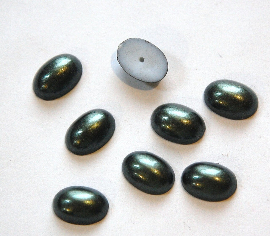 Vintage Plastic Dark Green Oval Cabochons 14x10mm cab607