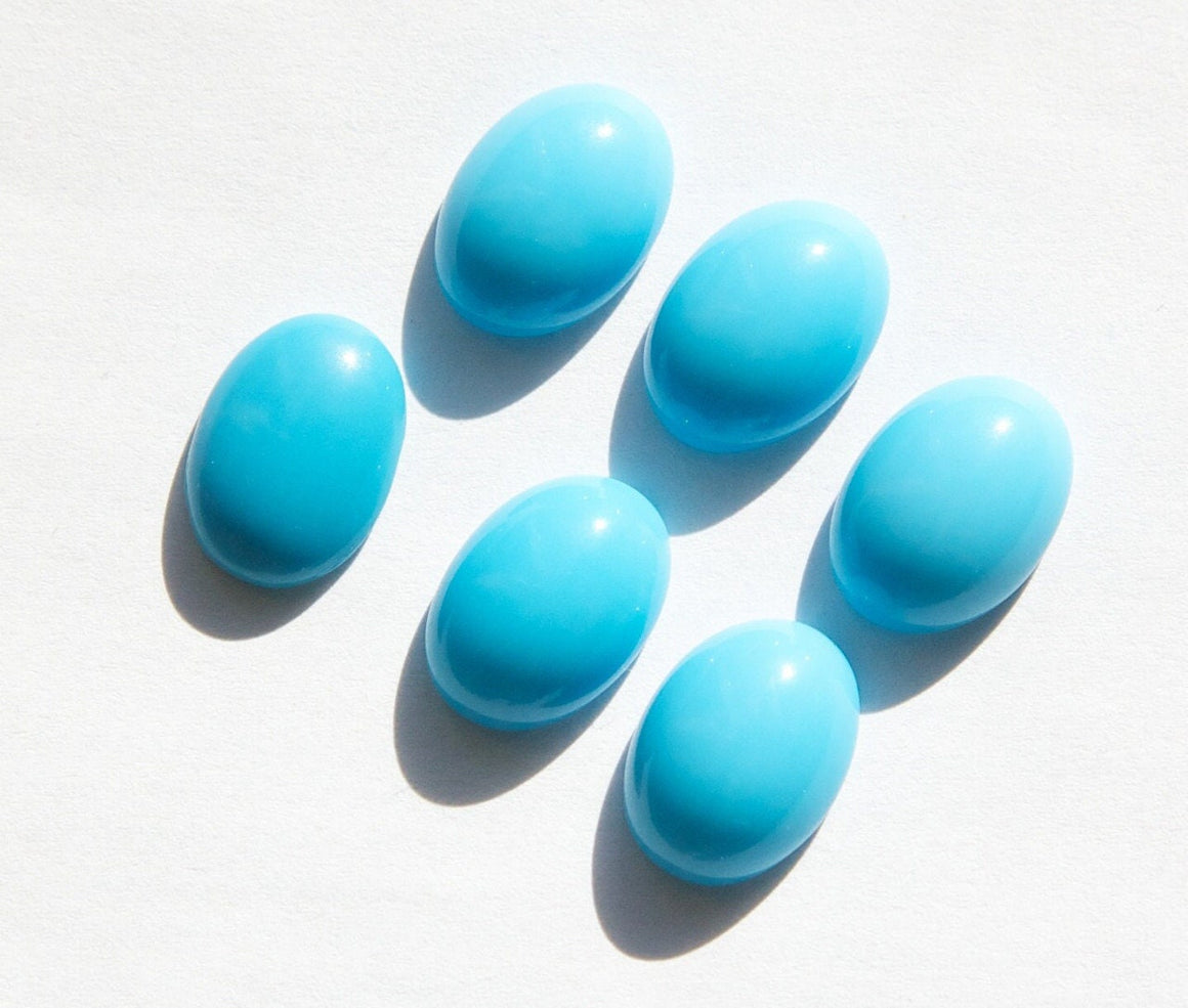 Vintage Turquoise Blue Glass Cabochons 14x10mm cab577K