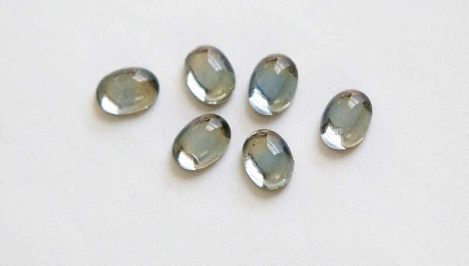 Vintage Mephisto Pale Gray Blue Stripe in Clear Glass Cabochons 8mm X 6mm (8) cab575KK