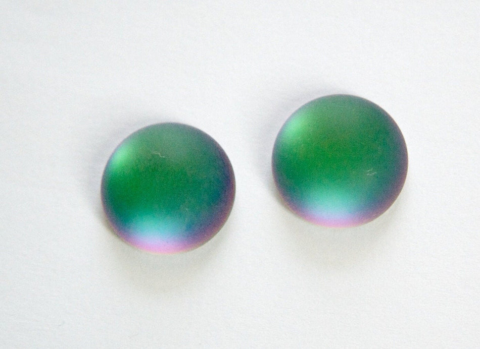 Glass Matte Green Rainbow Helio 15mm Cabochon (2) cab565