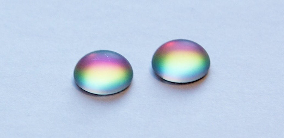 Glass Matte Green Rainbow Helio 15mm Cabochon (2) cab565