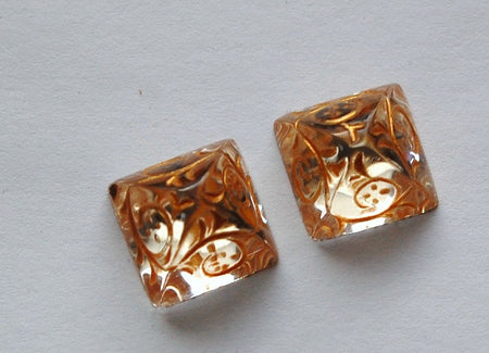 12mm Clear Glass Etched with Gold Pyramid Cabochons (2) cab580G
