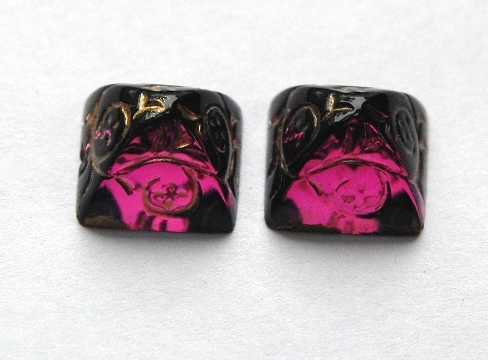 12mm Amethyst Glass with Gold Etched Pyramid Cabochons (2) cab580E