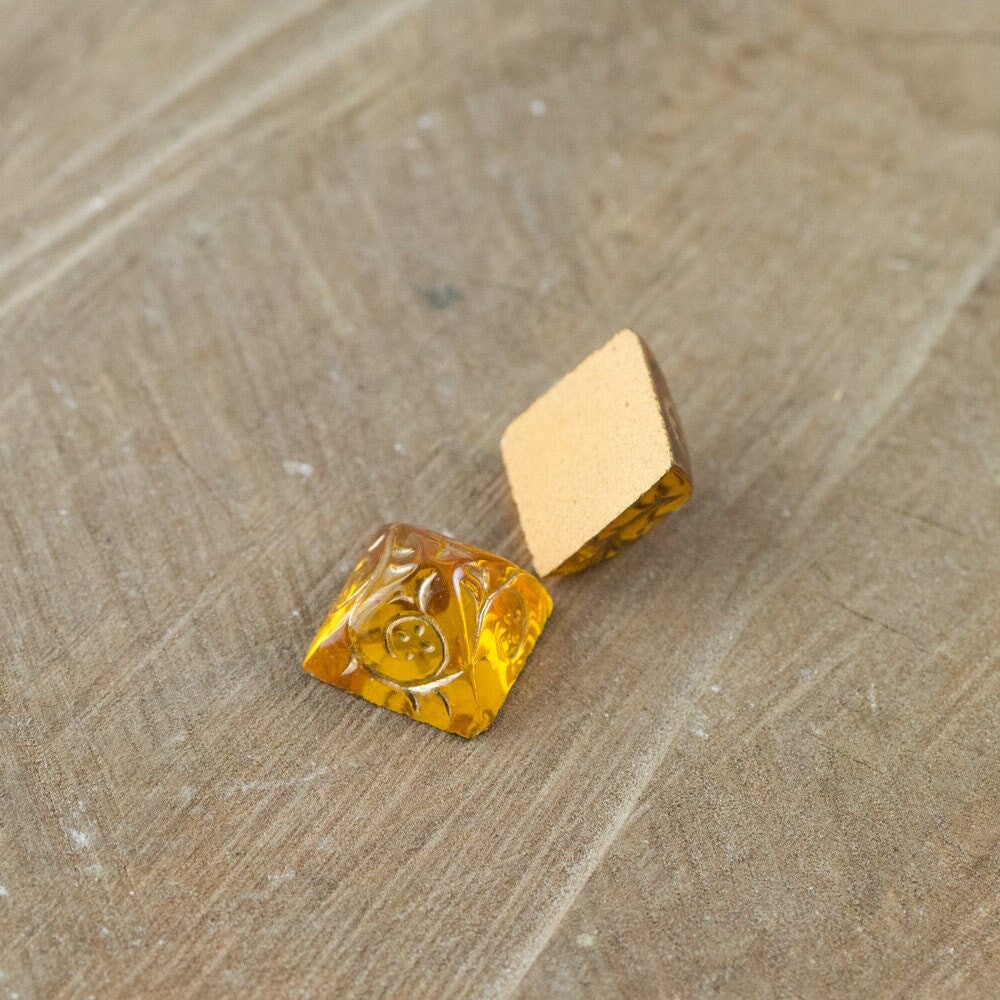 Topaz Glass with Gold Etched Pyramid Cabochons (2) cab580C