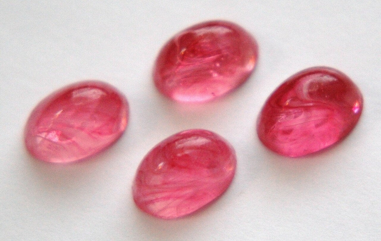 Vintage Cranberry Pink Glass Cabochons White Swirls 14x10mm cab577H