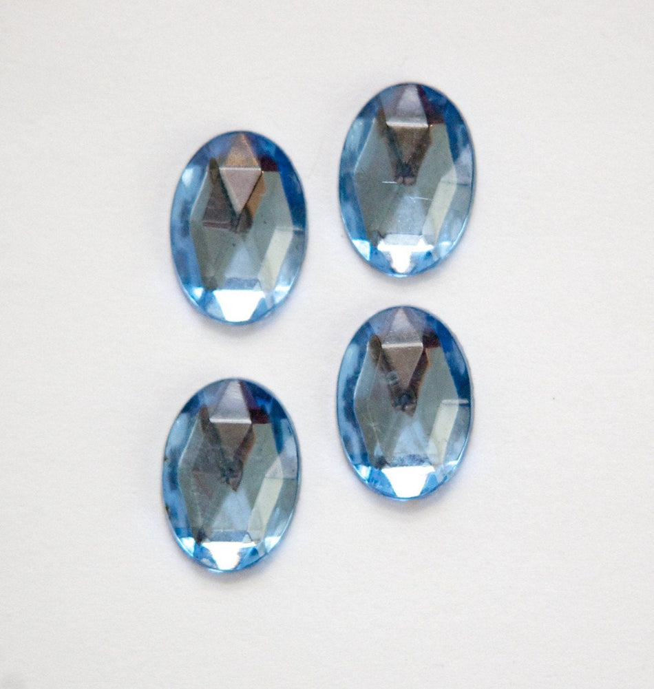 Vintage Light Sapphire Faceted Glass Cabochons 14x10mm cab577Y