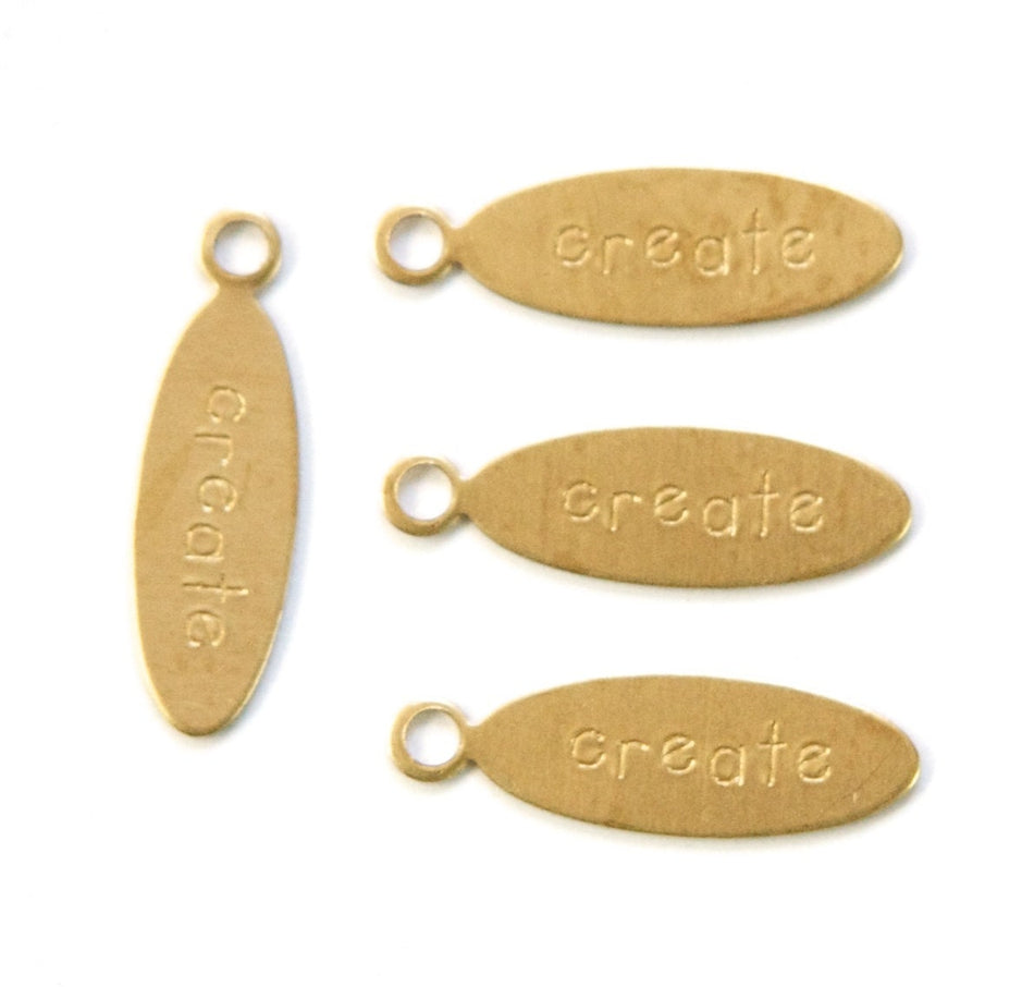 CREATE Oval Raw Brass Word Charm Drop with Loop (8) chr191B