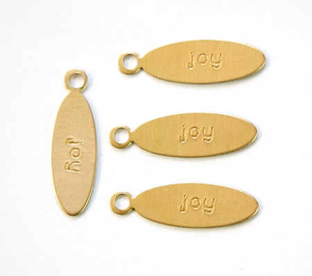 JOY Oval Raw Brass Word Charm Drop with Loop (8) chr191F
