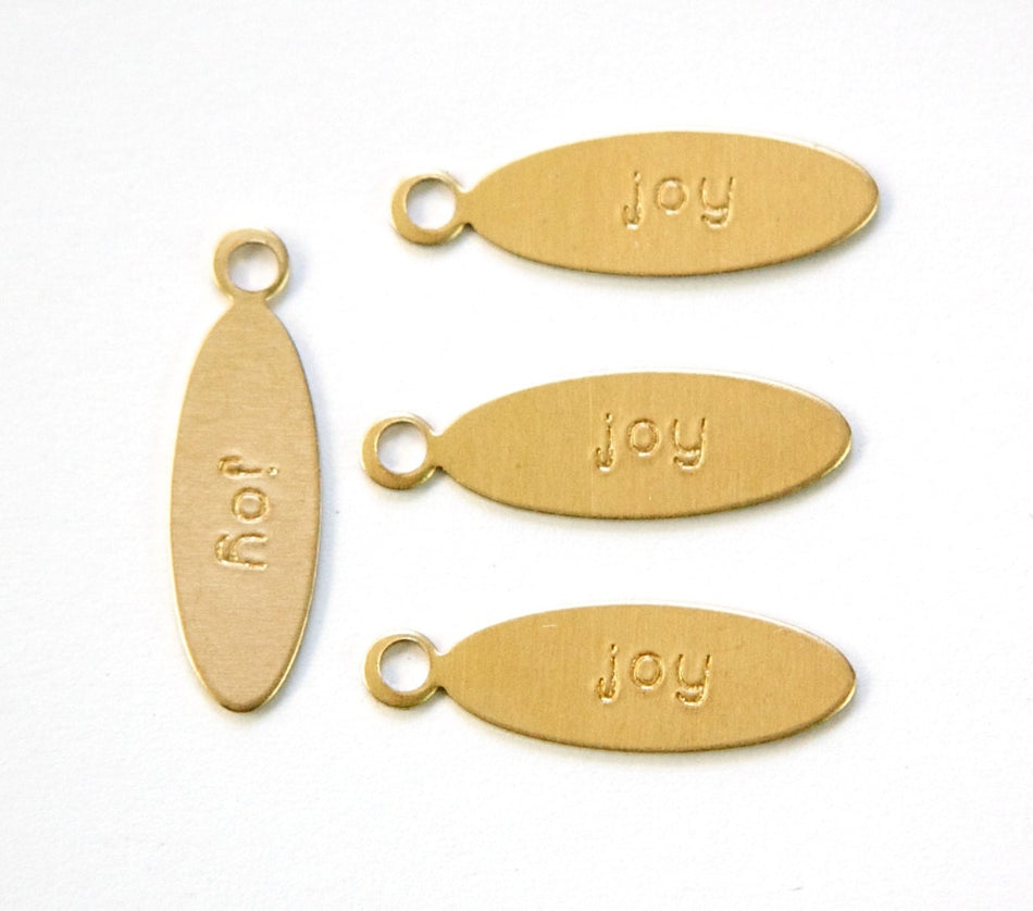 JOY Oval Raw Brass Word Charm Drop with Loop (8) chr191F
