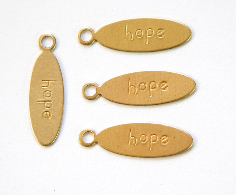 HOPE Oval Raw Brass Word Charm Drop with Loop (8) chr191G