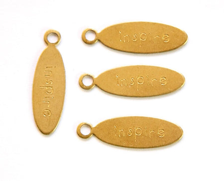 INSPIRE Oval Raw Brass Word Charm Drop with Loop (8) chr191K