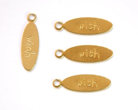 WISH Oval Raw Brass Word Charm Drop with Loop (8) chr191P