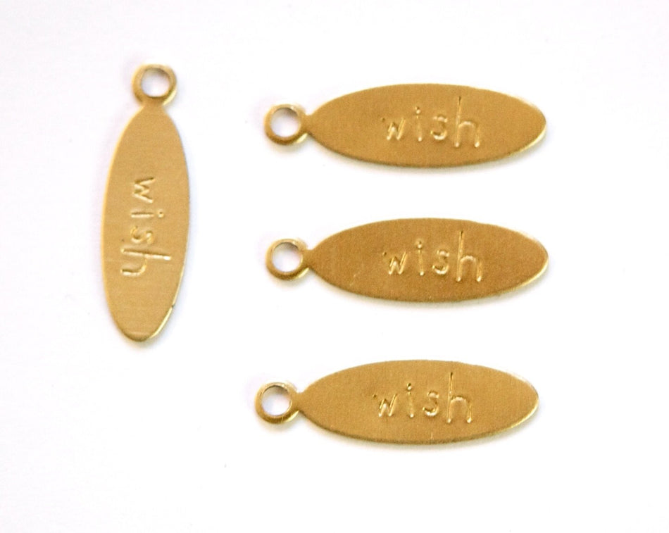 WISH Oval Raw Brass Word Charm Drop with Loop (8) chr191P