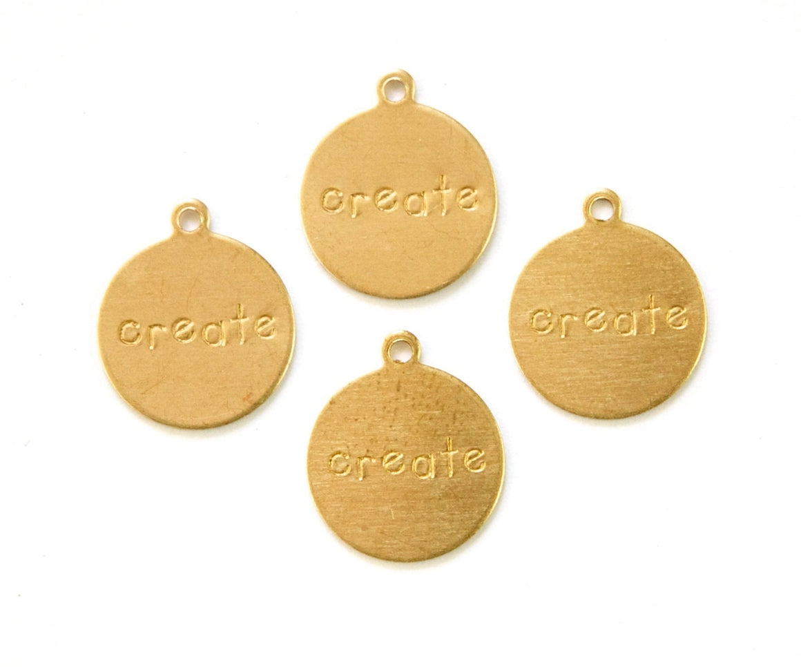 CREATE Round Raw Brass Word Charm Drop with Loop (8) chr192C