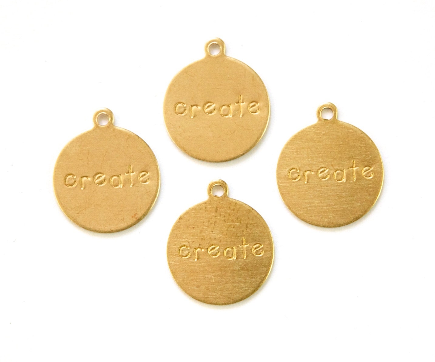 CREATE Round Raw Brass Word Charm Drop with Loop (8) chr192C
