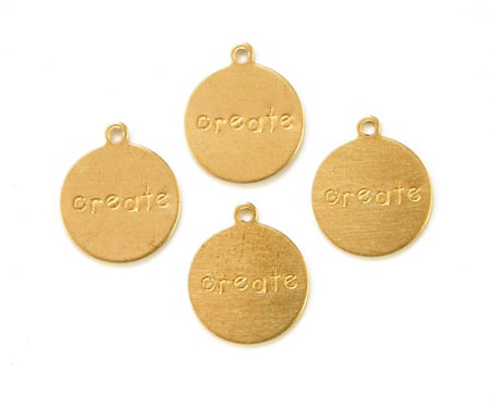 CREATE Round Raw Brass Word Charm Drop with Loop (8) chr192C