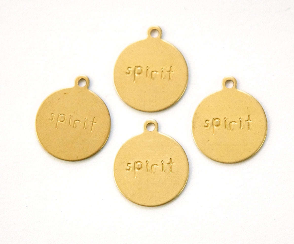 SPIRIT Round Raw Brass Word Charm Drop with Loop (8) chr192H