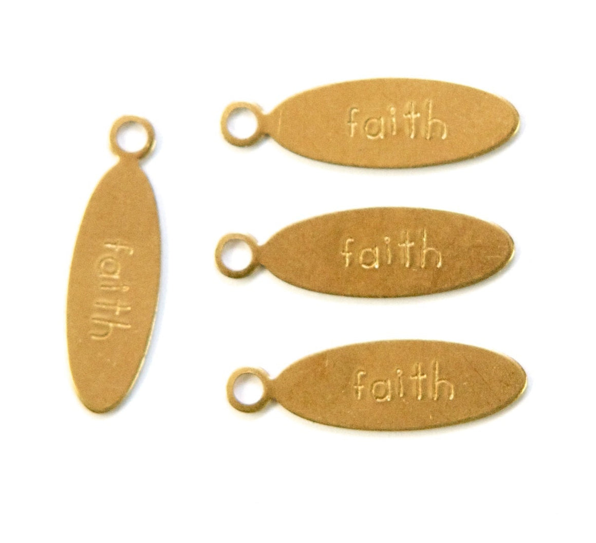 FAITH Oval Raw Brass Word Charm Drop with Loop (8) chr191C