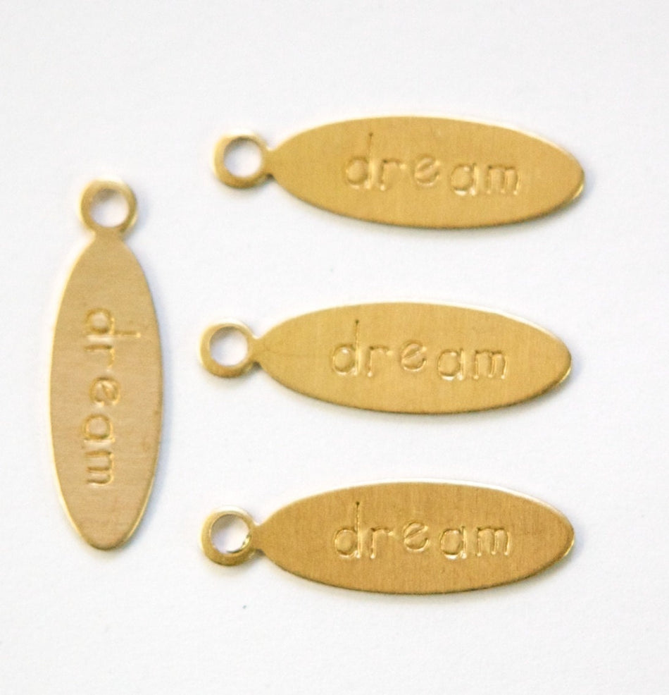 DREAM Oval Raw Brass Word Charm Drop with Loop (8) chr191D