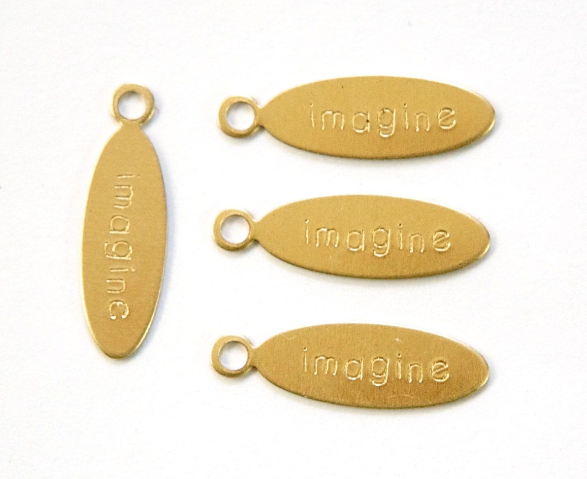 IMAGINE Oval Raw Brass Word Charm Drop with Loop (8) chr191E
