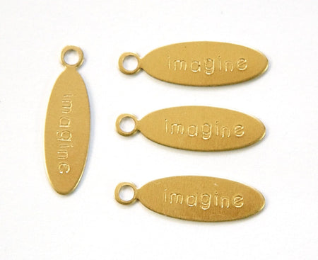 IMAGINE Oval Raw Brass Word Charm Drop with Loop (8) chr191E