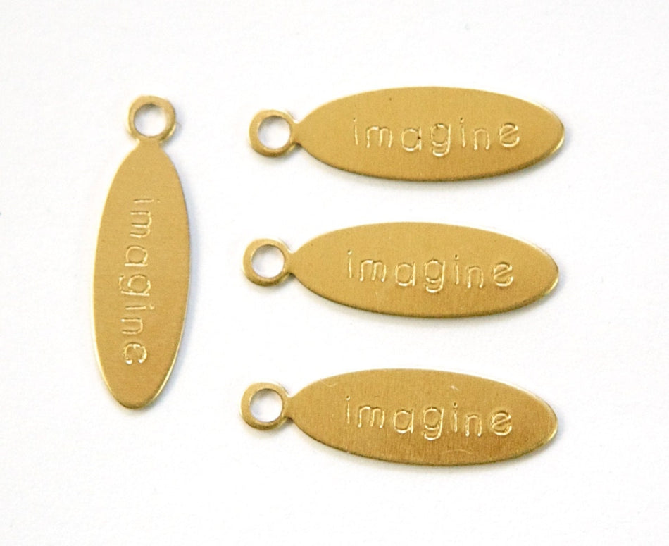 IMAGINE Oval Raw Brass Word Charm Drop with Loop (8) chr191E
