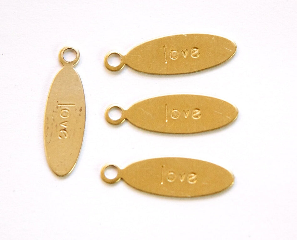 LOVE Oval Raw Brass Word Charm Drop with Loop (8) chr191H