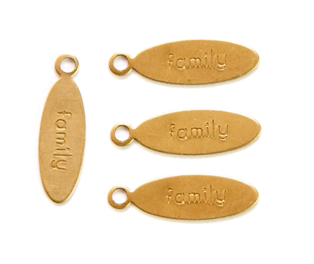 FAMILY Oval Raw Brass Word Charm Drop with Loop (8) chr191L