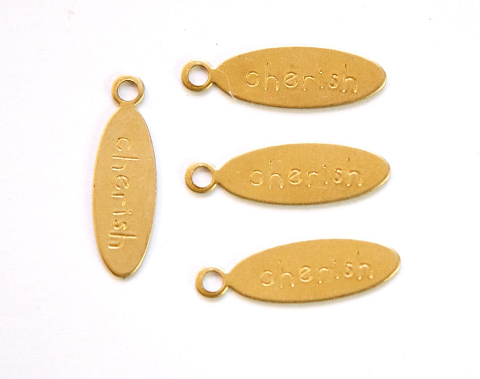 CHERISH Oval Raw Brass Word Charm Drop with Loop (8) chr191M