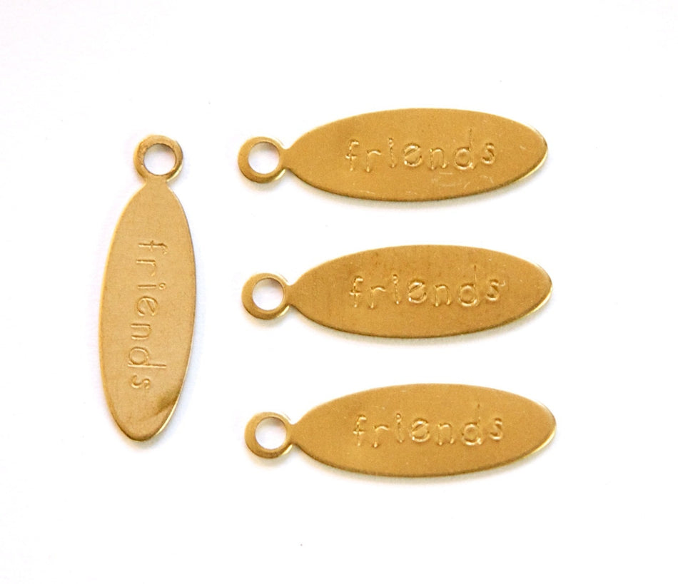 FRIENDS Oval Raw Brass Word Charm Drop with Loop (8) chr191N