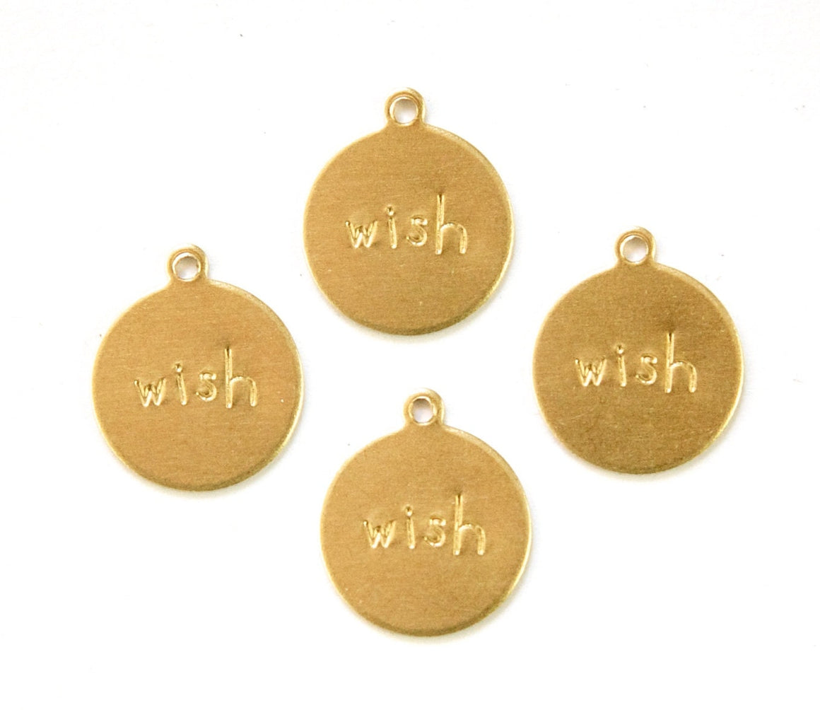 WISH Round Raw Brass Word Charm Drop with Loop (8) chr192F