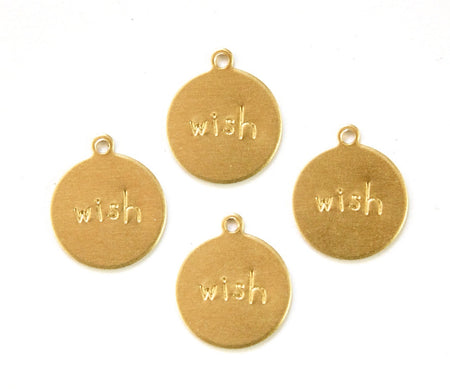 WISH Round Raw Brass Word Charm Drop with Loop (8) chr192F