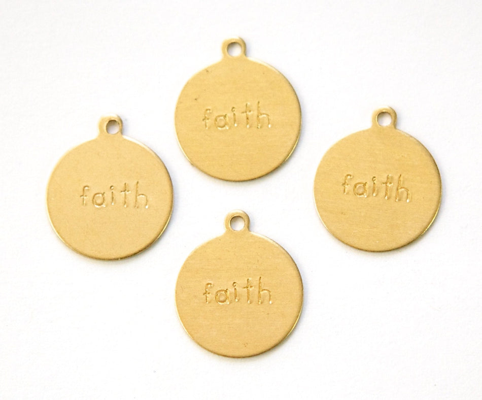 FAITH Round Raw Brass Word Charm Drop with Loop (8) chr192G