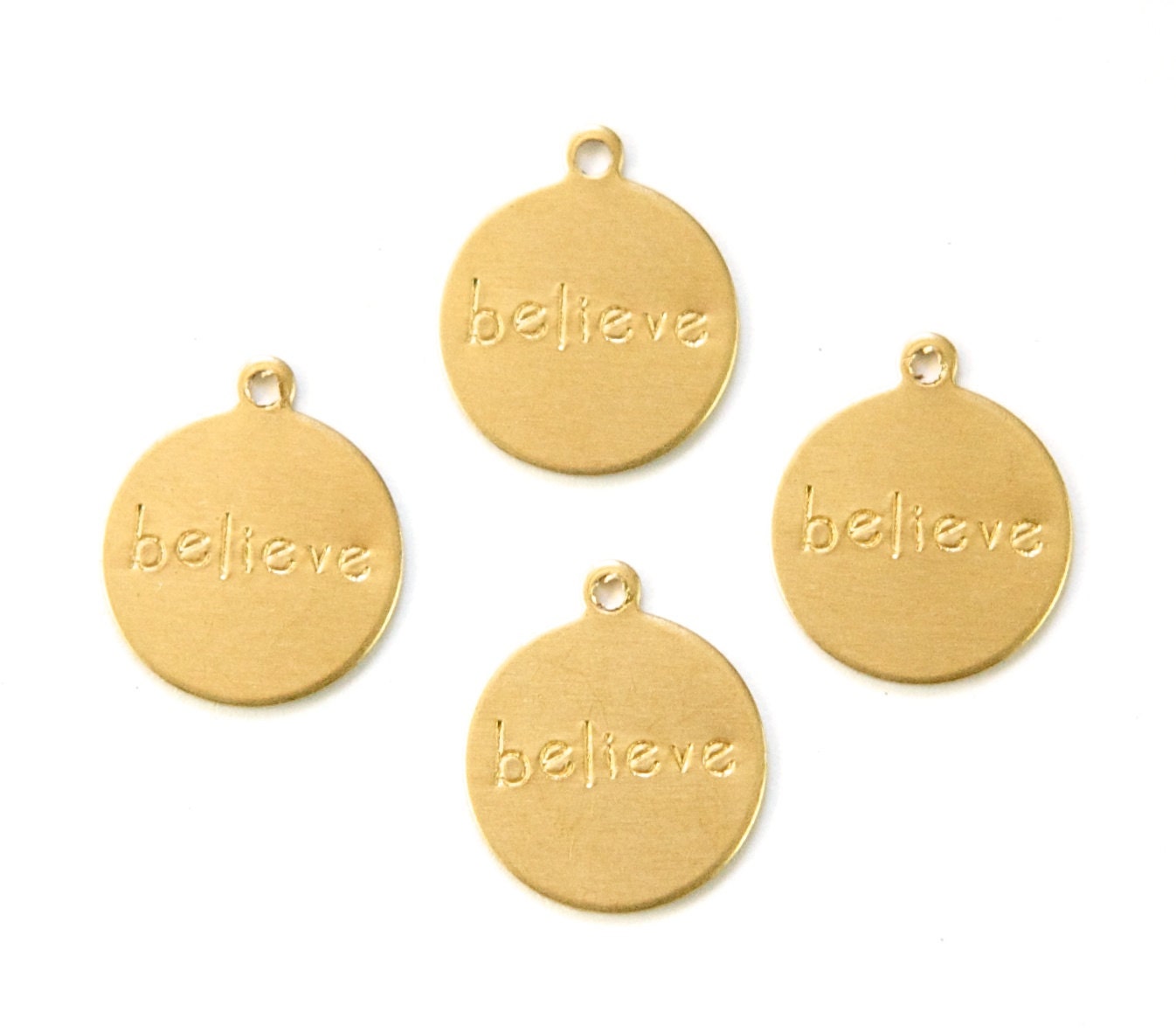 BELIEVE Round Raw Brass Word Charm Drop with Loop (8) chr192M