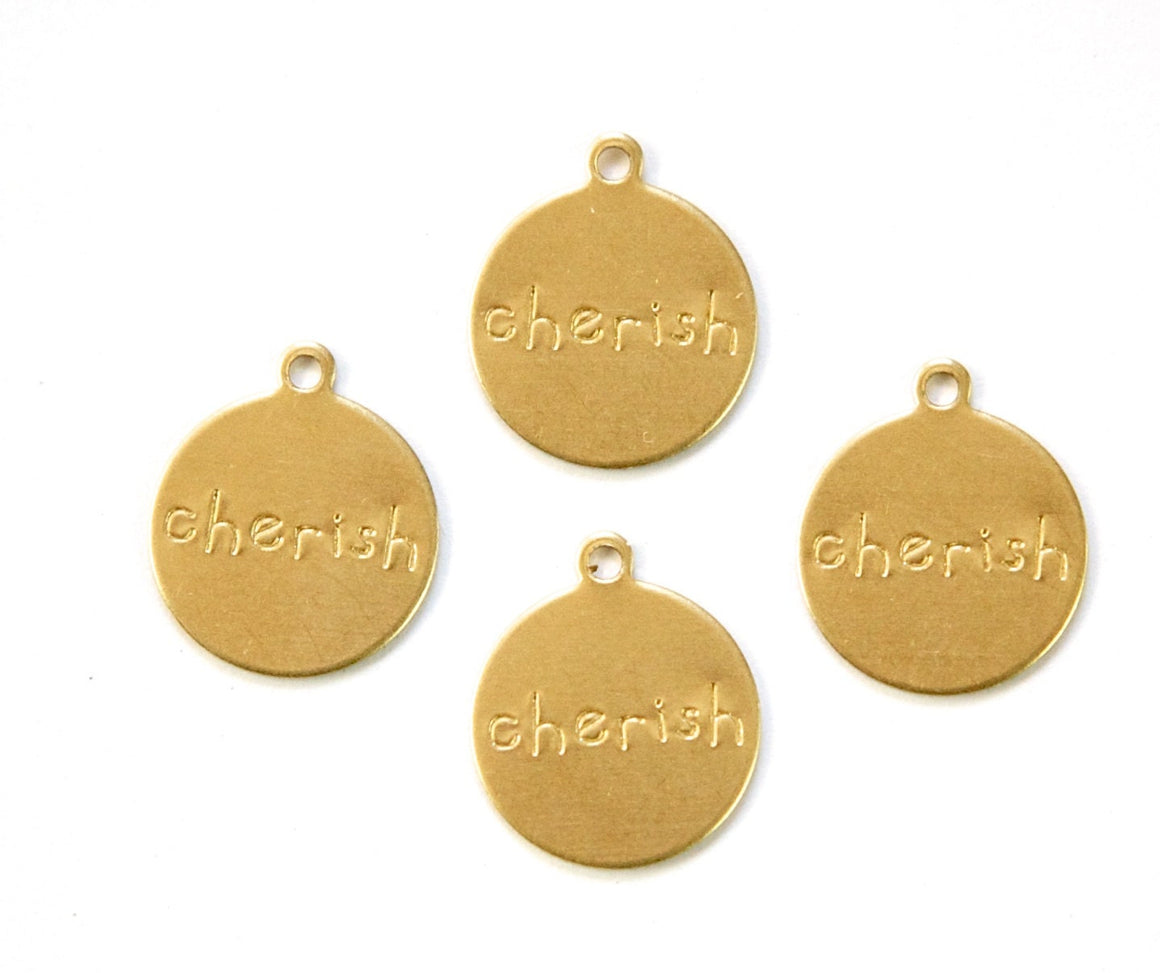 CHERISH Round Raw Brass Word Charm Drop with Loop (8) chr192Q