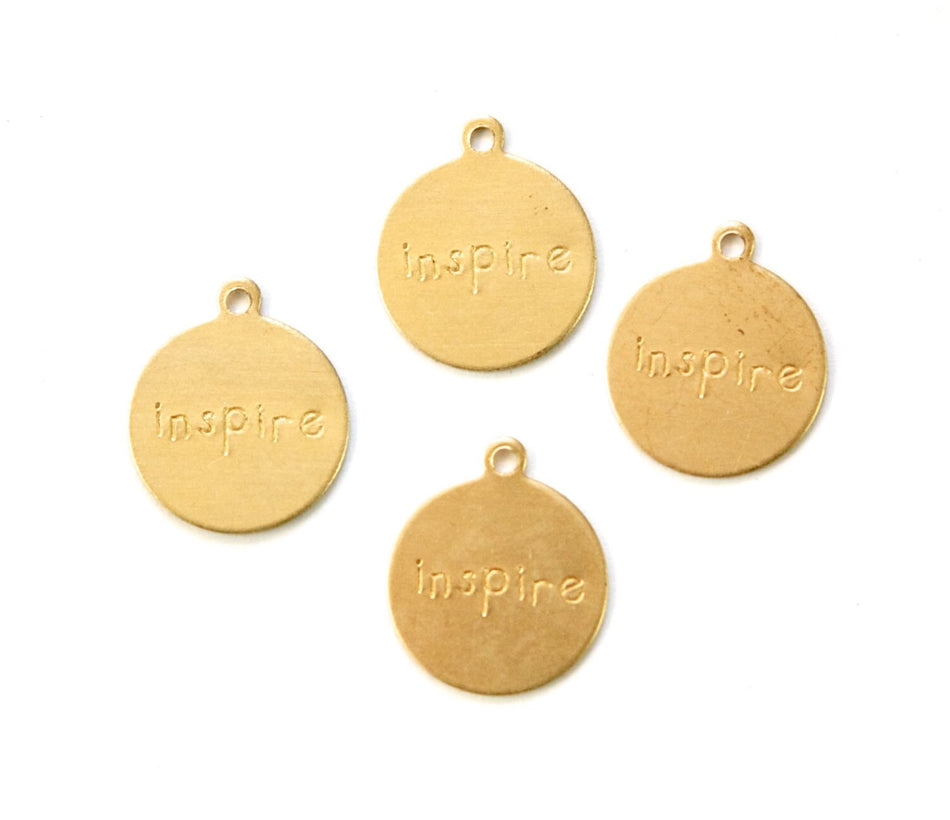 INSPIRE Round Raw Brass Word Charm Drop with Loop (8) chr192J