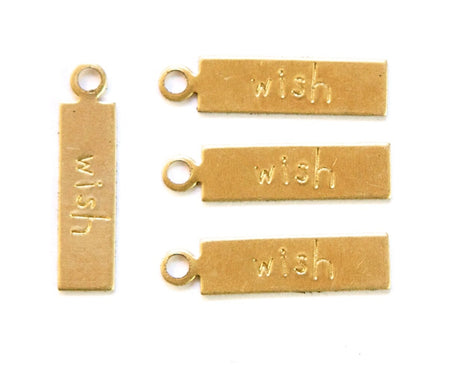 WISH Rectangle Raw Brass Word Charm Drop with Loop (8) chr193F