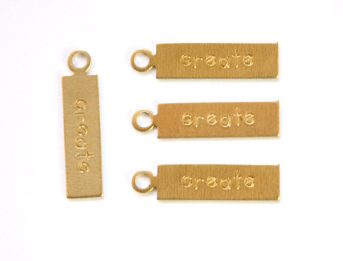 CREATE Rectangle Raw Brass Word Charm Drop with Loop (8) chr193C