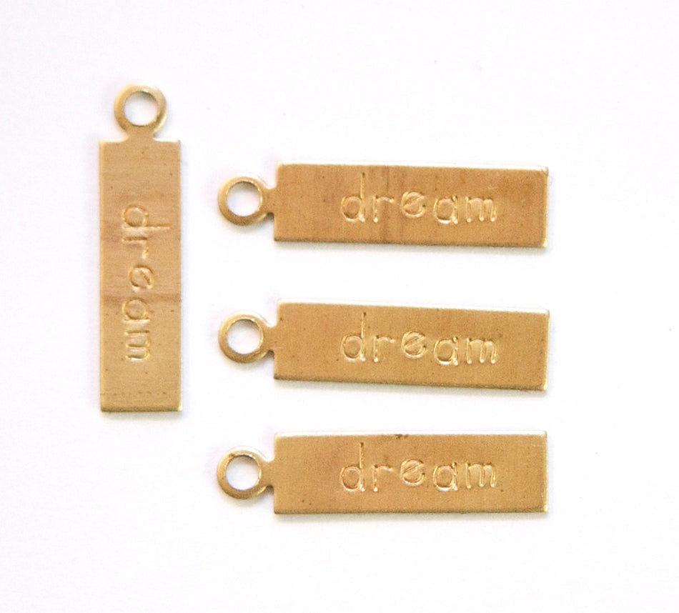 DREAM Rectangle Raw Brass Word Charm Drop with Loop (8) chr193A
