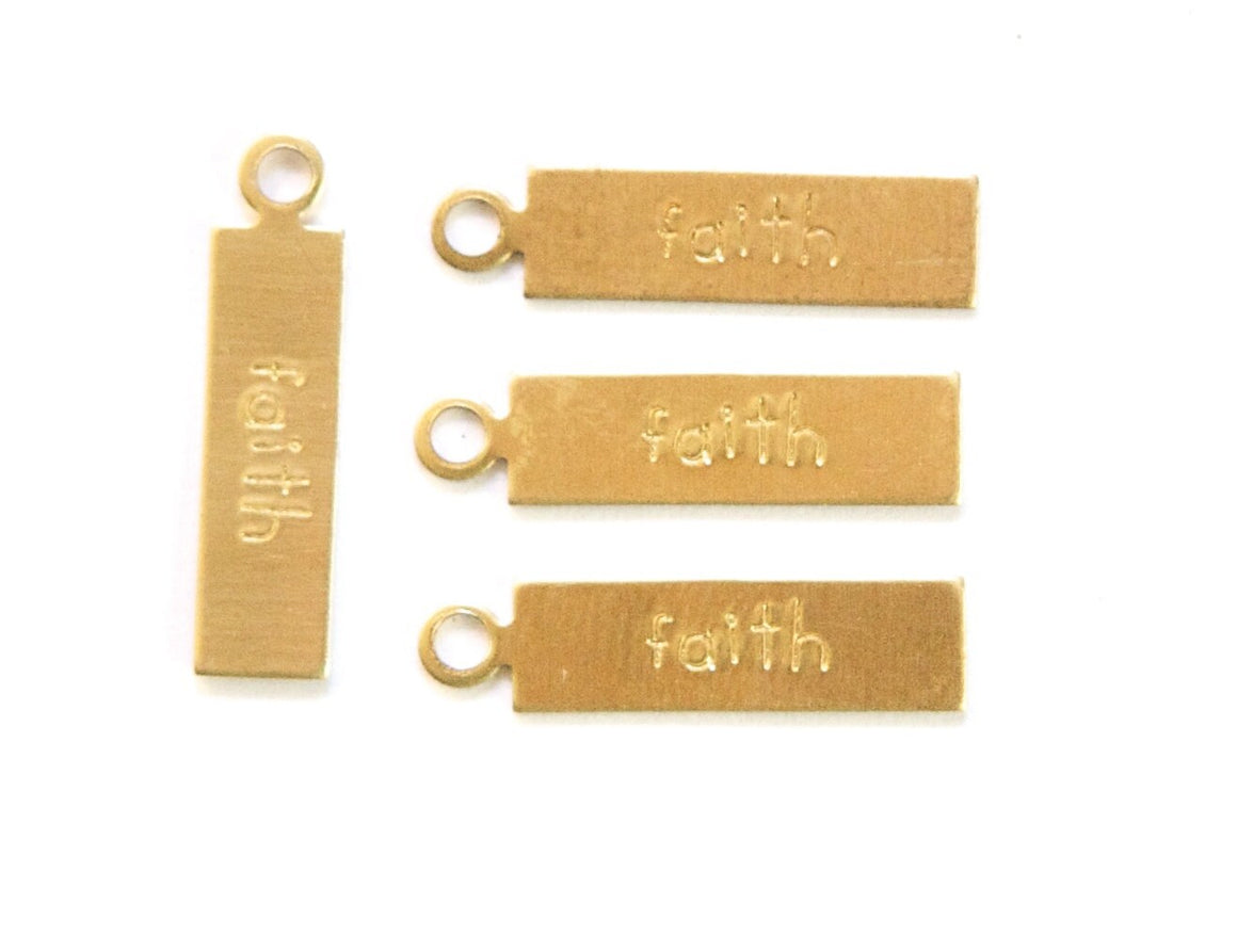 FAITH Rectangle Raw Brass Word Charm Drop with Loop (8) chr193G