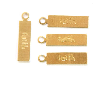 FAITH Rectangle Raw Brass Word Charm Drop with Loop (8) chr193G