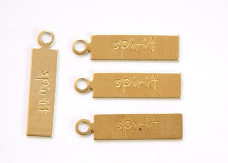 SPIRIT Rectangle Raw Brass Word Charm Drop with Loop (8) chr193H