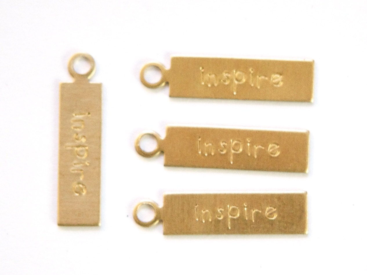 INSPIRE Rectangle Raw Brass Word Charm Drop with Loop (8) chr193J