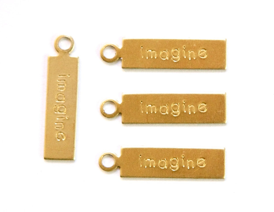 IMAGINE Rectangle Raw Brass Word Charm Drop with Loop (8) chr193P