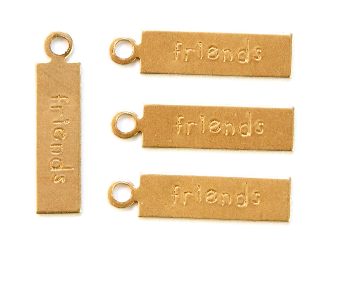 FRIENDS Rectangle Raw Brass Word Charm Drop with Loop (8) chr193D